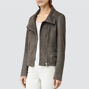 ALLSAINTS Suede Bales Grey Leather Biker Jacket Women's Suede Jacket Size 4